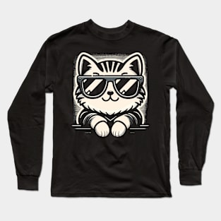 Retro Cat in Sunglasses Novelty Funny Cat Long Sleeve T-Shirt